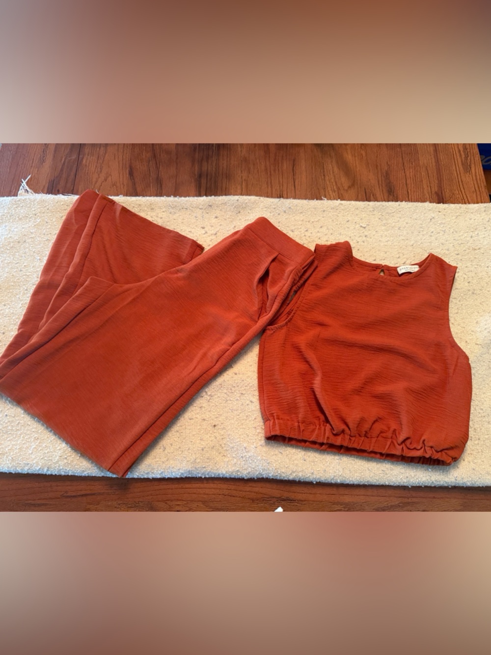 Paper Crane Wide Leg Pants & Crop Top Set in Rust Orange
